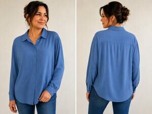 Reclaim Women’s Blue Button Down Blouse Size L New With Tags